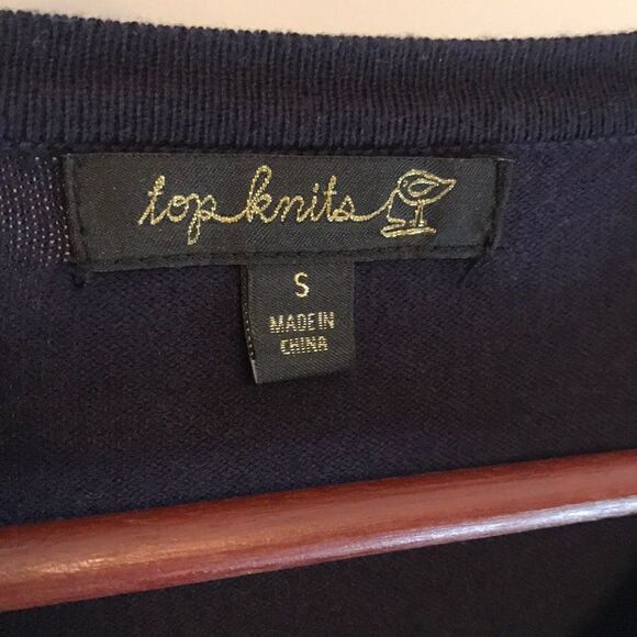 Top Knits Navy w White Ribbon Trim Cardigan - SM - Picture 5 of 7